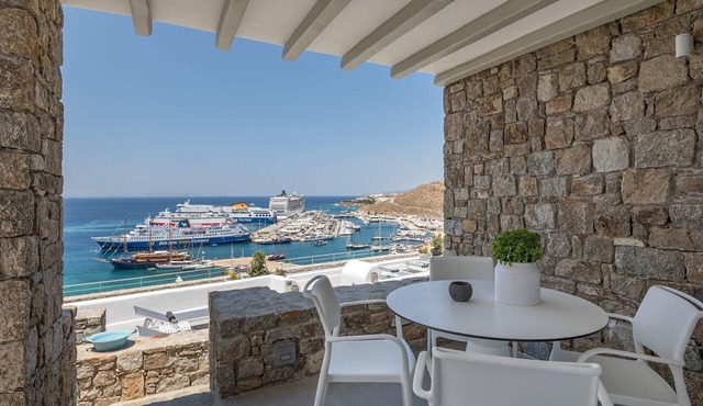 Villa Corenyth, Divine Sea Views, Private Furnished Terrace, Shared Pool,. in Mykonos